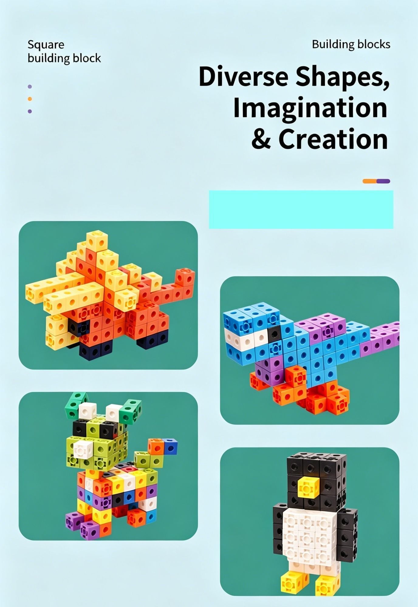 150pcs 10 Colors Mixed PP Square Building Blocks