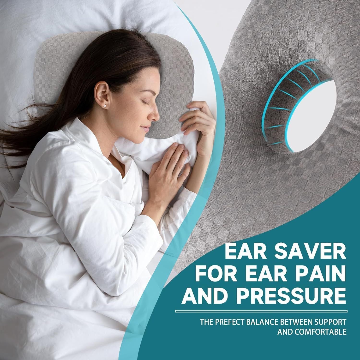 Grey Checker Ear Pillow, Hollow Cutout Ease Piercing Ear Soreness