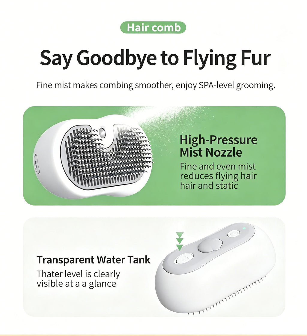 White Grey Pet Spray Grooming Comb 2pcs, Anti Flying Cat Hair Massager Brush