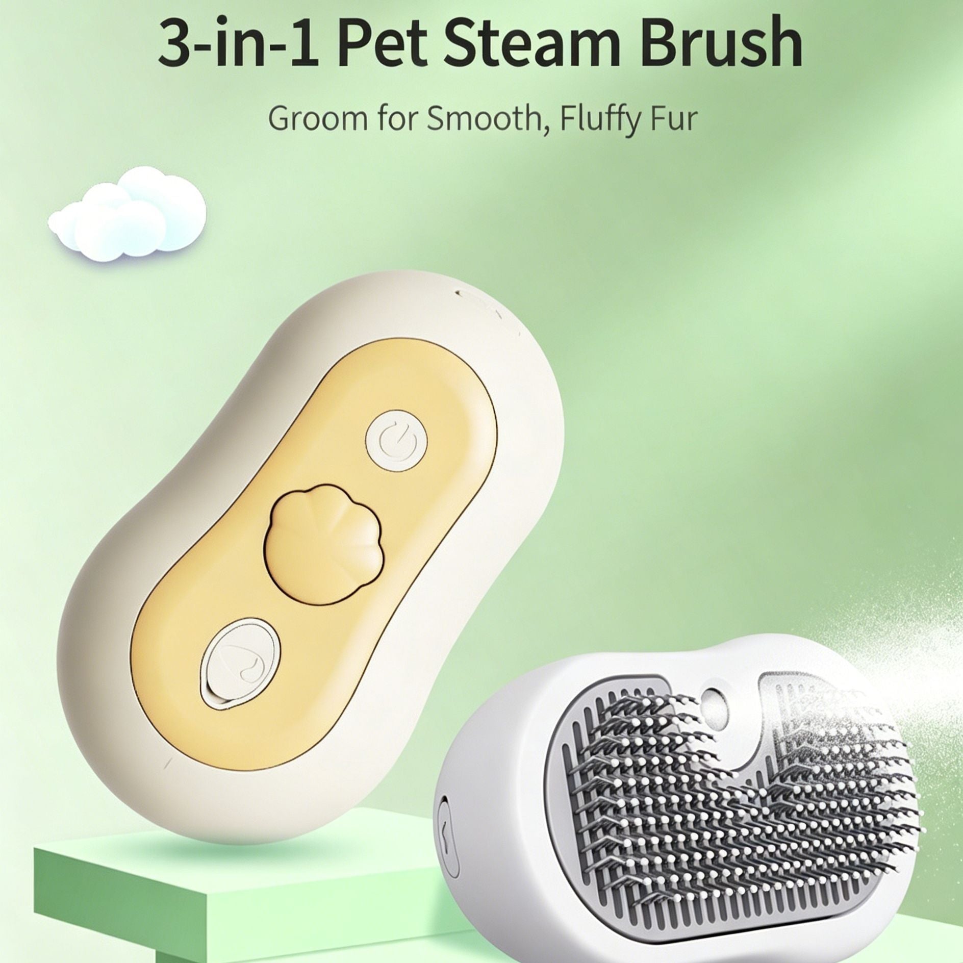 White Yellow Cat Spray Hair Brush 2pcs, Home Use Remove Loose Pet Hair Comb