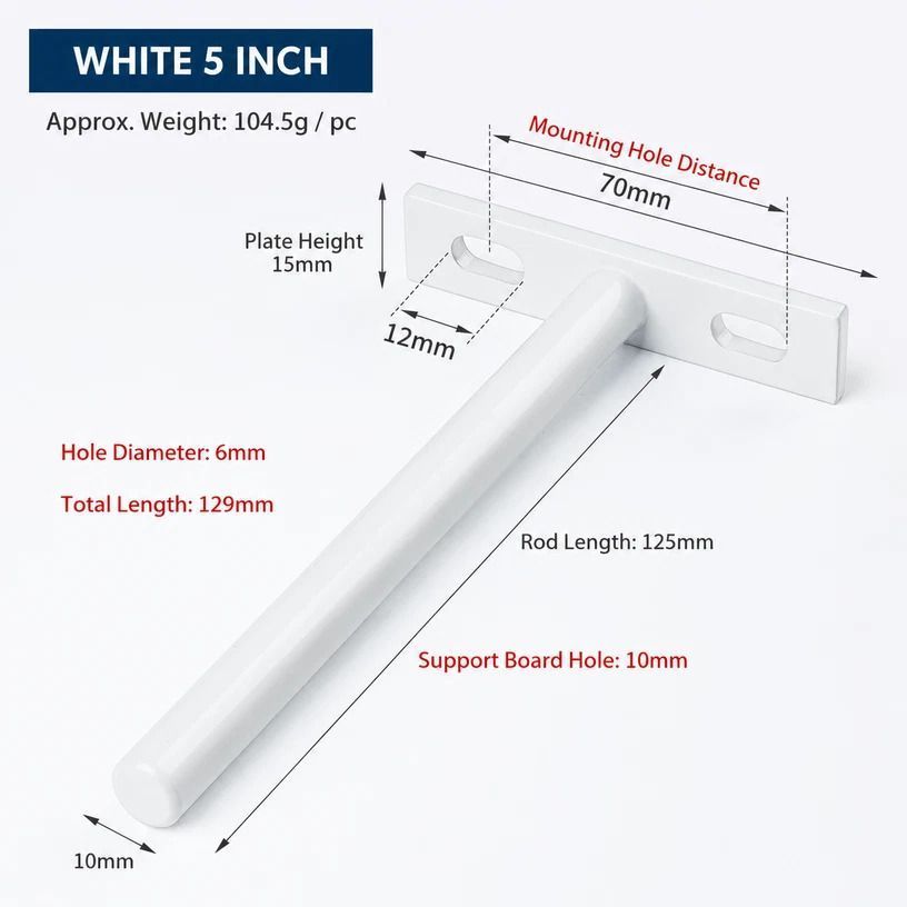 5" White Hidden T Shelf Bracket 2Pcs w/ 5x60&5x80 Screws