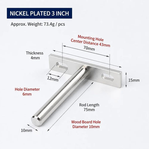 3" Nickel Hidden T Shelf Bracket 4Pcs w/ 5x60&5x80 Screws