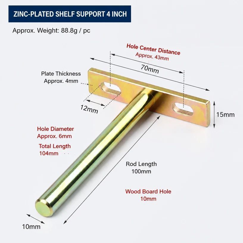 4" Color Zinc Hidden T Bracket 4Pcs w/ 5x60&5x80 Screws