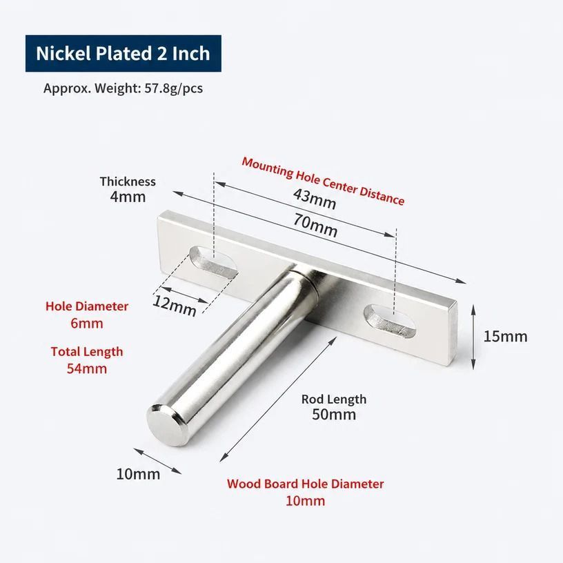 2" Nickel Hidden T Shelf Bracket 6Pcs w/ 5x60&5x80 Screws