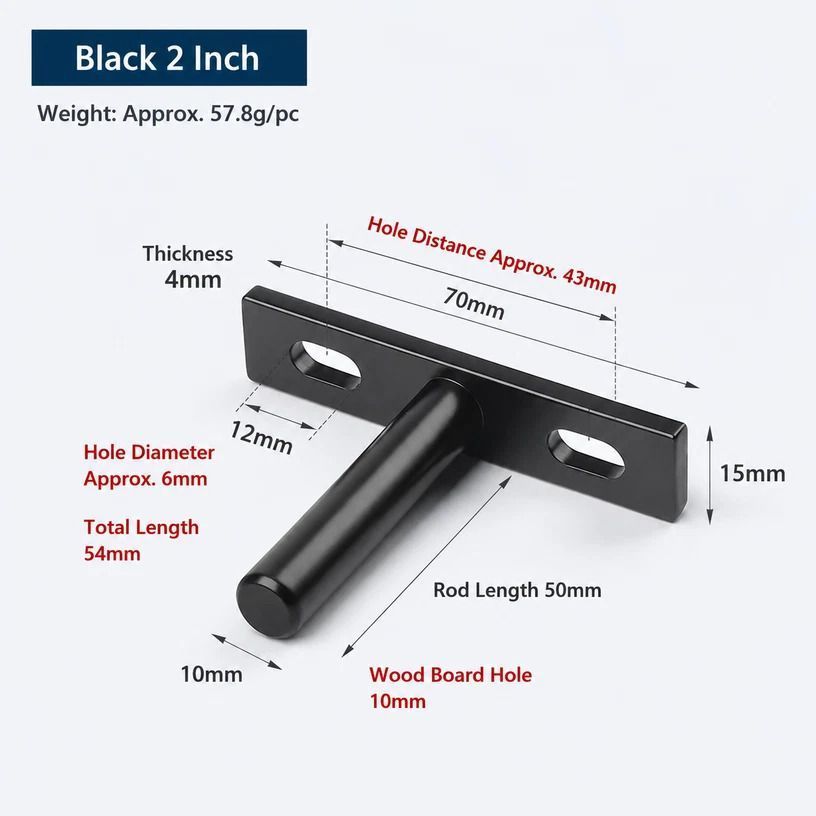 2" Black Hidden T Shelf Bracket 6Pcs w/ 5x60&5x80 Screws