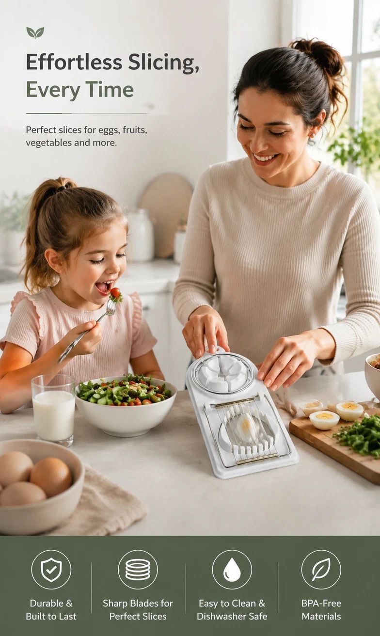 White 2-in-1 Stainless Steel Egg Slicer 2Pcs Mess Free Easy Egg Cutting