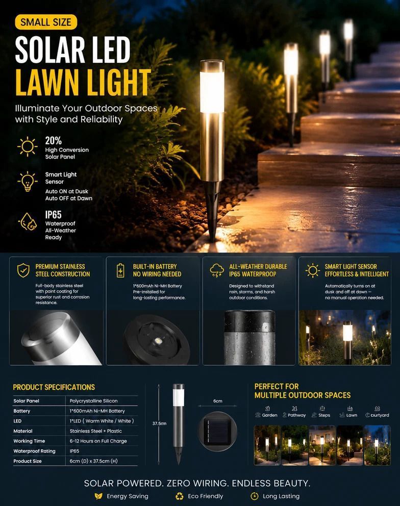 Large Black Warm White Solar LED Outdoor Garden Light