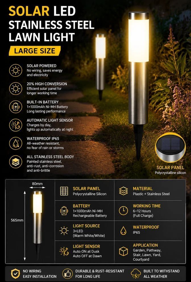 Small Black Warm White Solar LED Lawn Light 2Pcs