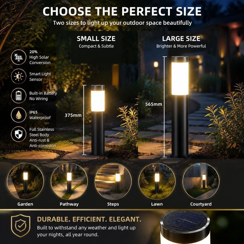 Small Black Warm White Solar LED Lawn Light 2Pcs