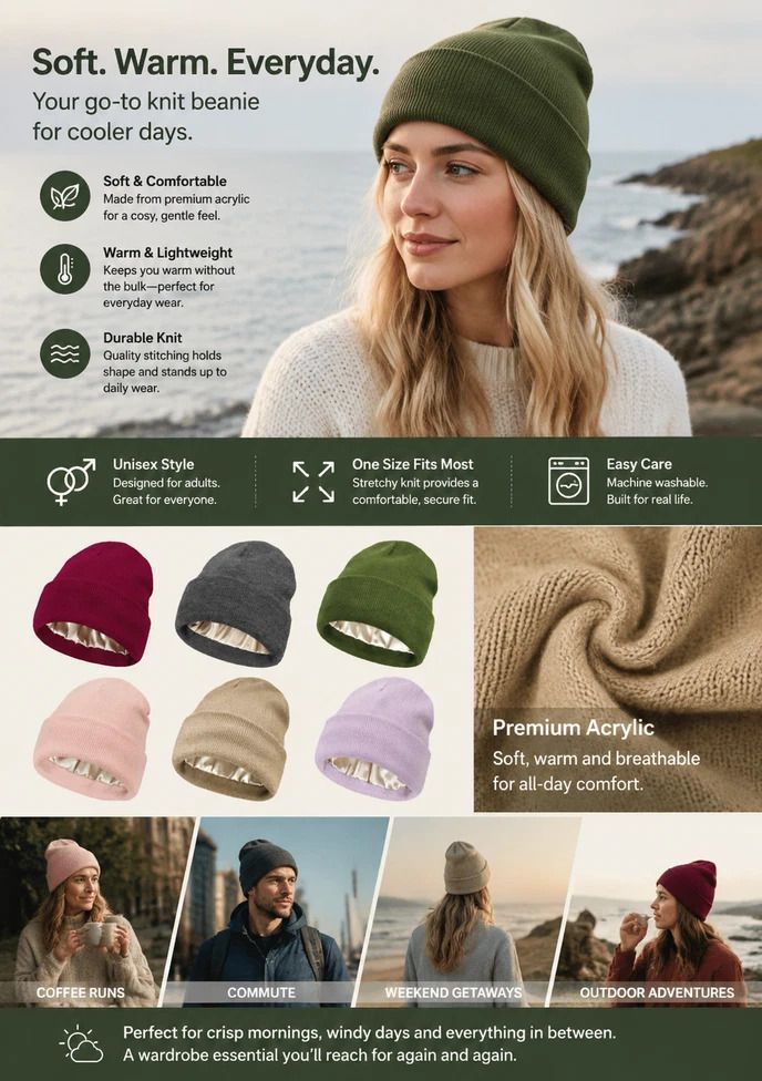 Violet Solid Knitted Hat Comfort Warm Outdoor Beanie Cap 1Pc