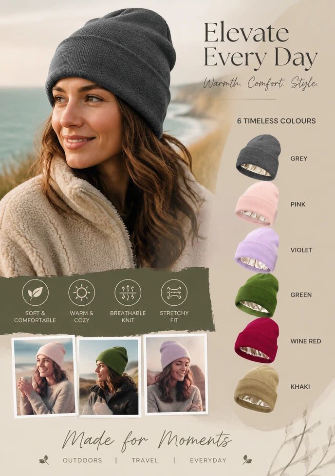 Khaki Basic Knit Beanie Skin Friendly Solid Color Hat 1Pc