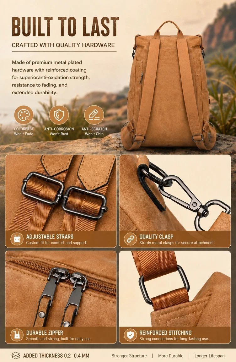 Black Retro European Style Women Backpack Multi Pocket Large Daily Bag