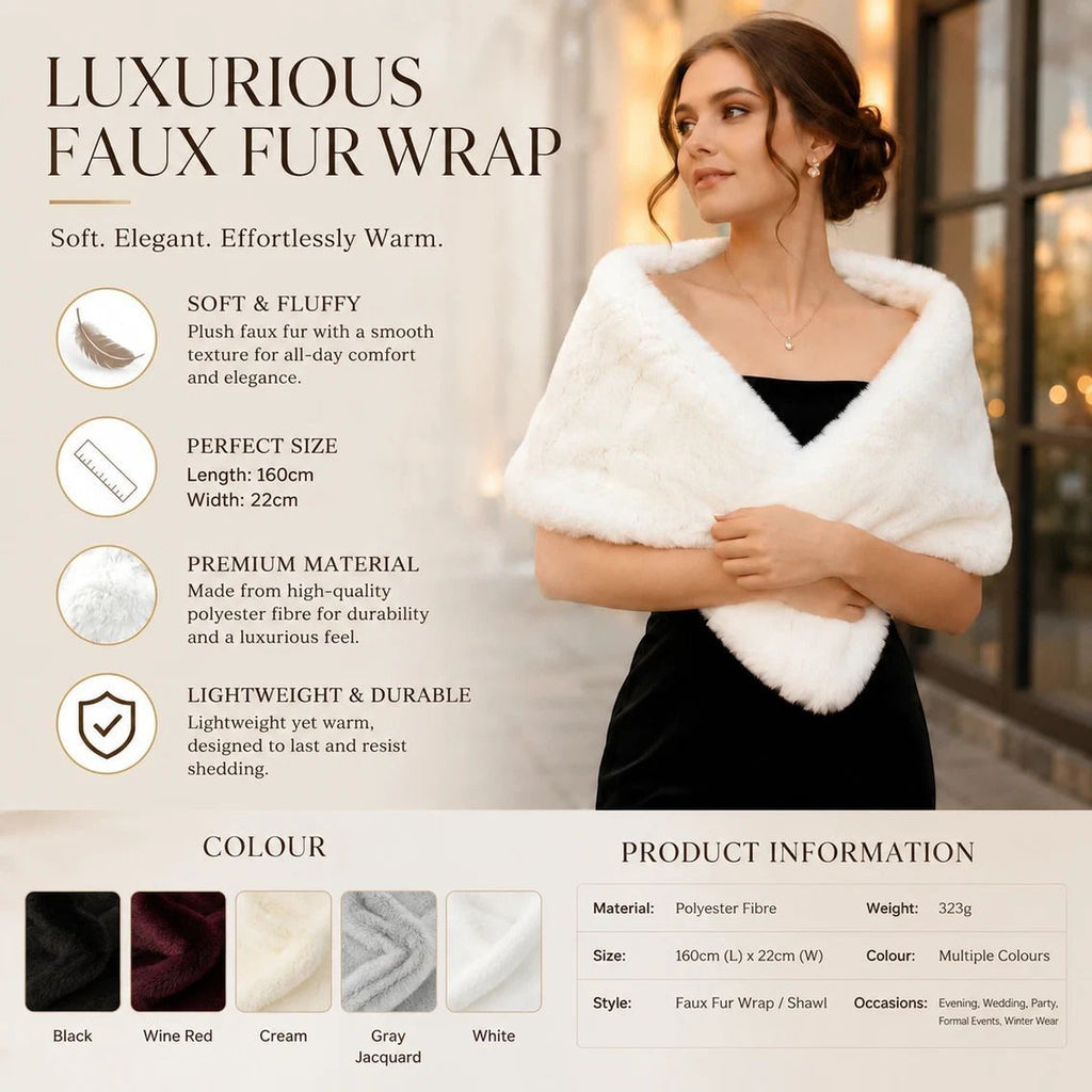 Wine Red Female Faux Fur Stole Fluffy Wrap For Party Occasions