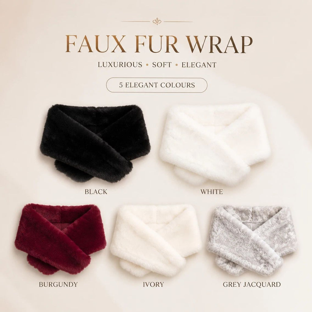 Cream Soft Fluffy Faux Fur Shawl Women Party Wrap Cape