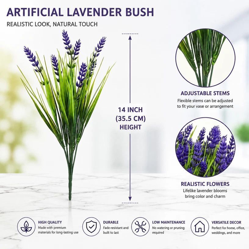 Purple 7 Fork Faux Lavender Spring Grass Artificial Floral Stems 12 Pack