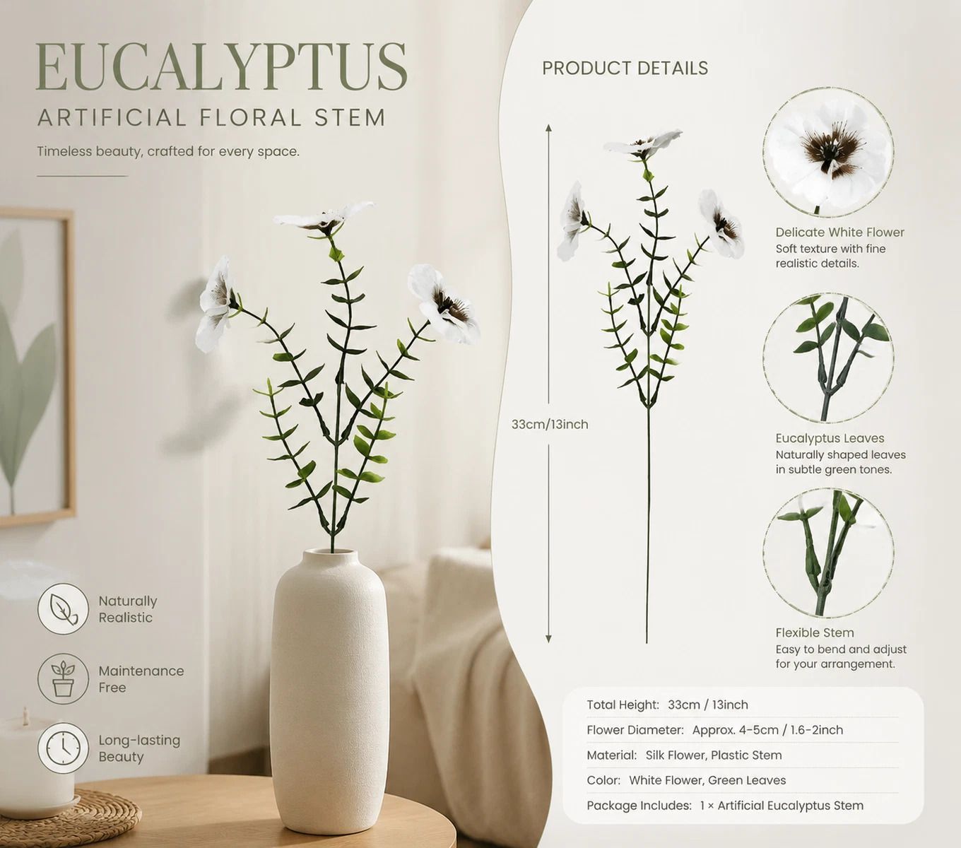 White & Red Mixed Faux Eucalyptus Pansy Stems Table Decor Set of 10