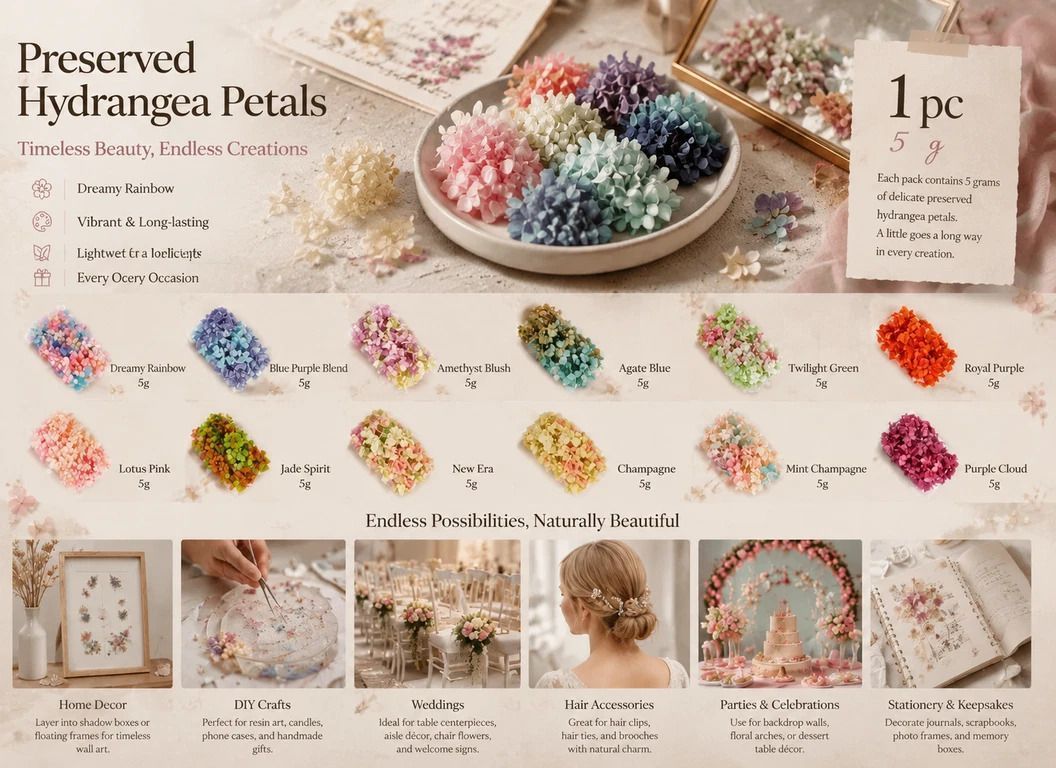 Hibiscus Tone Preserved Hydrangea Gradient Dried Flower DIY Kit 3×5g Pack