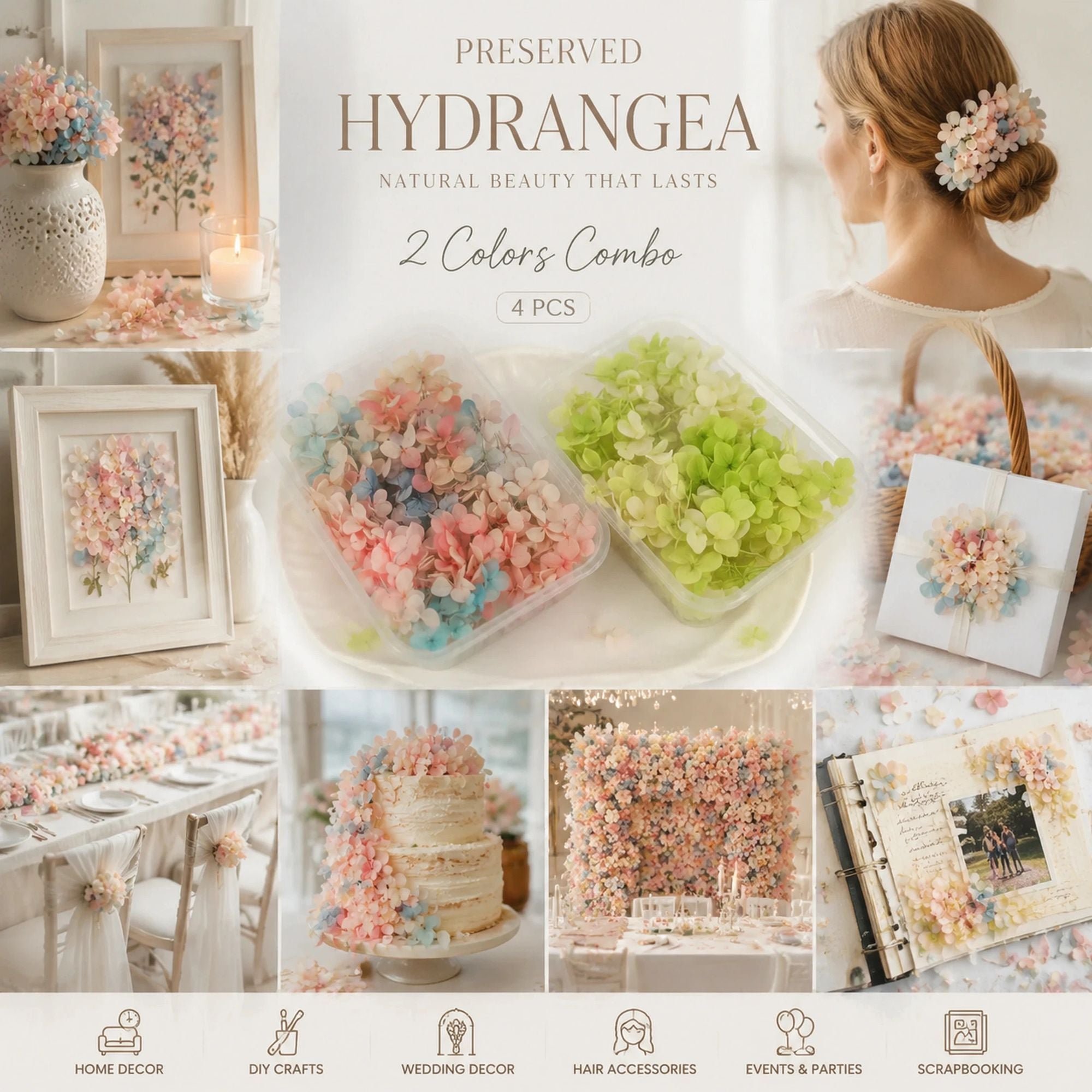 Dreamy Tone & Pale Green Champagne Preserved Hydrangea Scented Candle Supply 4 Pack