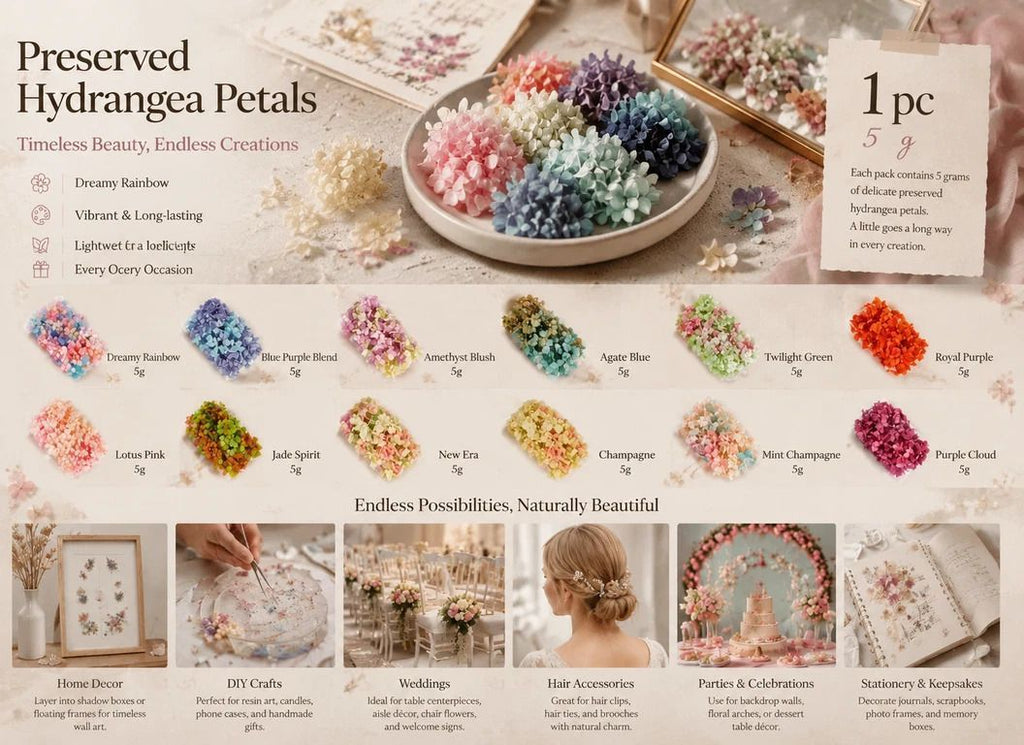 Violet Pink & Hibiscus Tone Preserved Hydrangea Gradient Bulk DIY Dried Flower Set of 4 Boxes