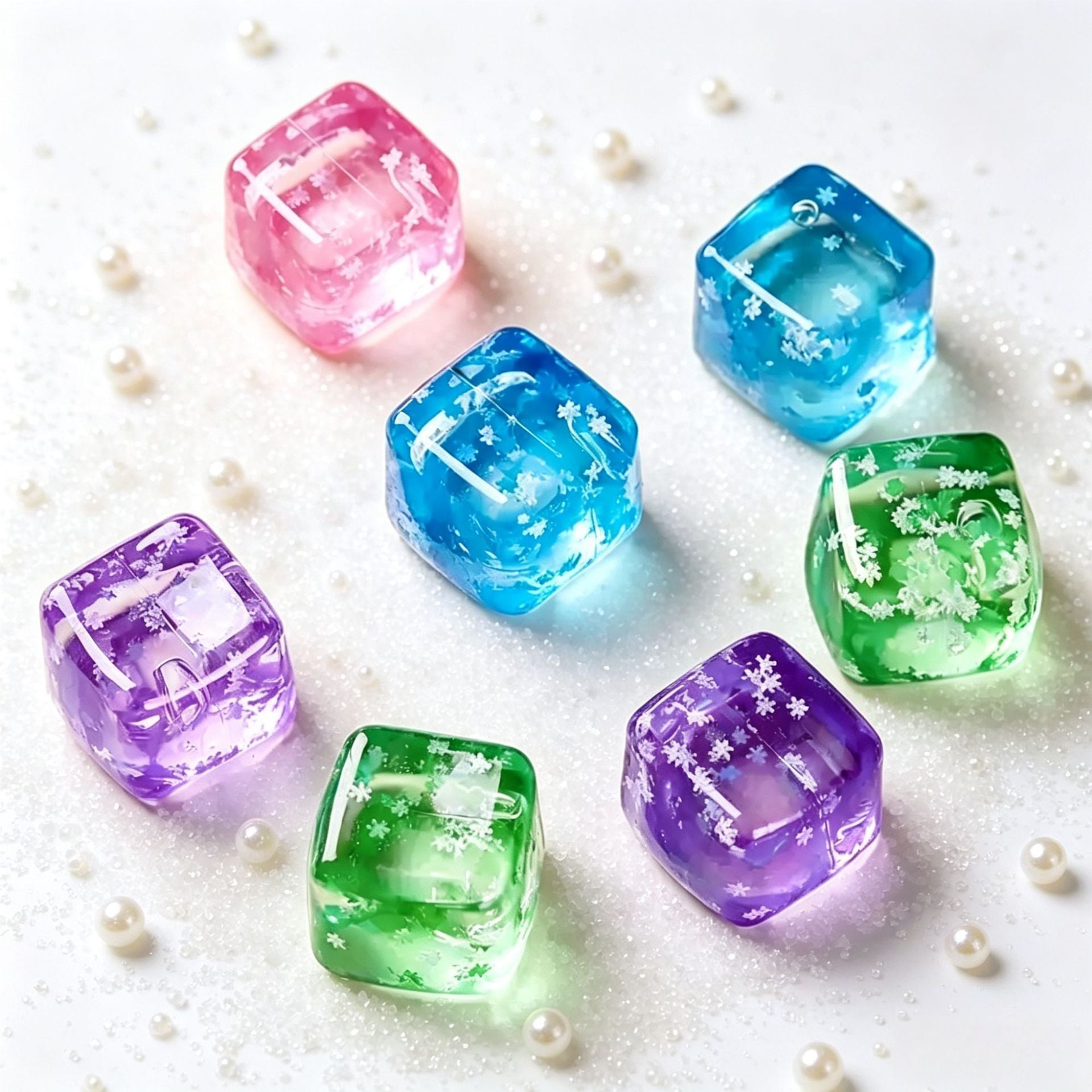 Pink Glitter Snowflake Ice Cube Squishy Toy