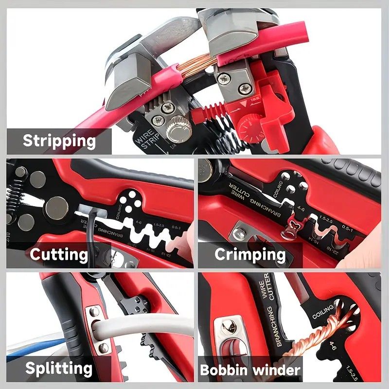 Multifunctional Wire Stripper, Five-in-One All-Purpose, Widely Compatible with 7-24 AWG, Intelligent Adjustment for Precise Stripping Without Damaging Core, Full Capabilities in Cutting, Crimping, Splitting, and Winding, Essential for Electricians and DIY