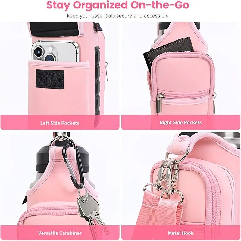 6-Magnet Suction Fitness Water Bottle Bag: Comes with Phone Pocket + Multi-Pocket Crossbody Design, Adjustable Shoulder Strap, Compatible with Treadmill and Squat Rack, Thickened Wear-Resistant Sports Essential/pink