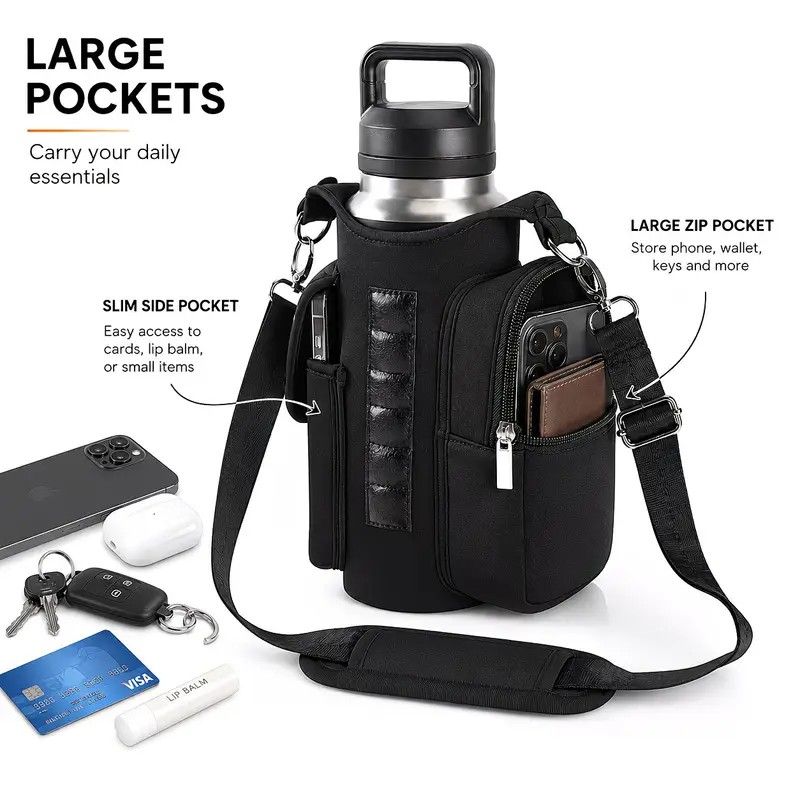 6-Magnet Suction Fitness Water Bottle Bag: Comes with Phone Pocket + Multi-Pocket Crossbody Design, Adjustable Shoulder Strap, Compatible with Treadmill and Squat Rack, Thickened Wear-Resistant Sports Essential/pink