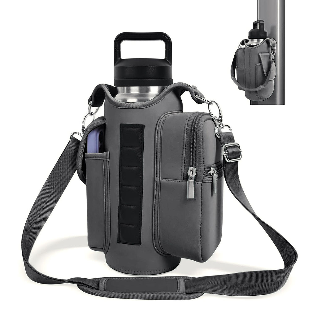 6-Magnet Suction Fitness Water Bottle Bag: Comes with Phone Pocket + Multi-Pocket Crossbody Design, Adjustable Shoulder Strap, Compatible with Treadmill and Squat Rack, Thickened Wear-Resistant Sports Essential/BLACK