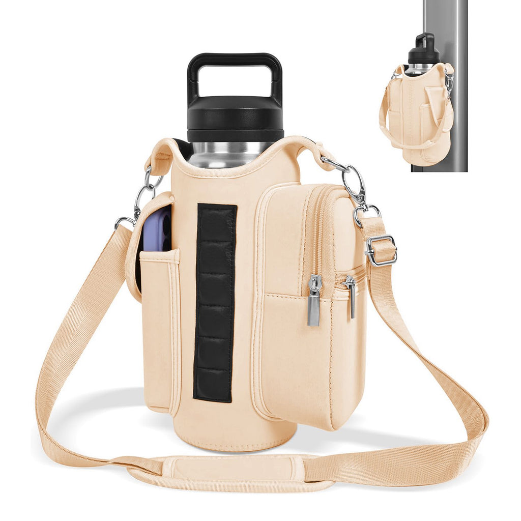 6-Magnet Suction Fitness Water Bottle Bag: Comes with Phone Pocket + Multi-Pocket Crossbody Design, Adjustable Shoulder Strap, Compatible with Treadmill and Squat Rack, Thickened Wear-Resistant Sports Essential/BLACK