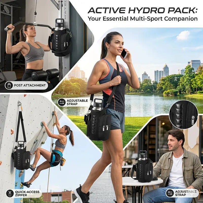 6-Magnet Suction Fitness Water Bottle Bag: Comes with Phone Pocket + Multi-Pocket Crossbody Design, Adjustable Shoulder Strap, Compatible with Treadmill and Squat Rack, Thickened Wear-Resistant Sports Essential/BLUE