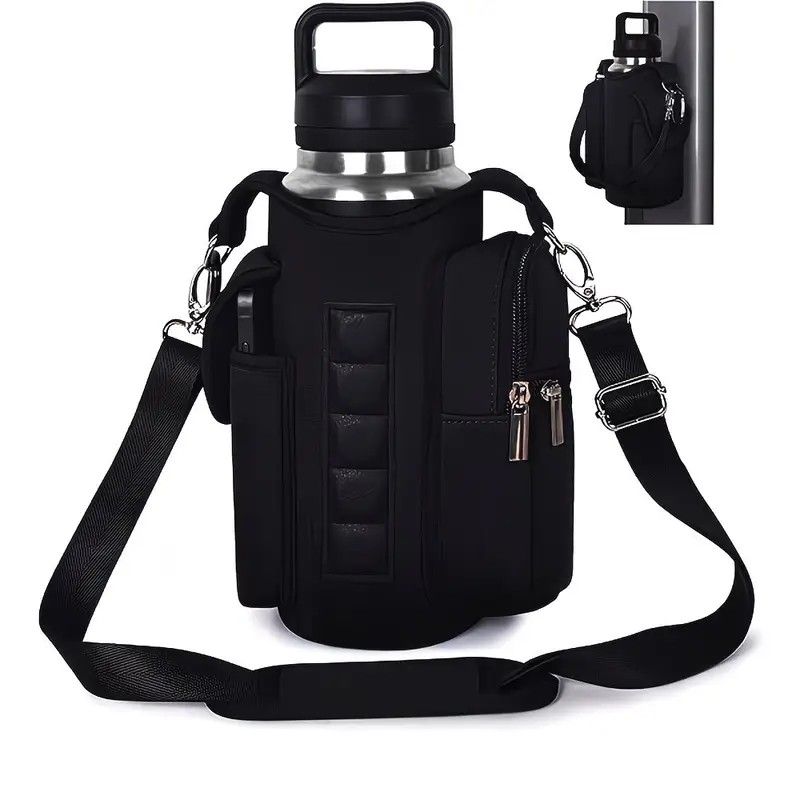 6-Magnet Suction Fitness Water Bottle Bag: Comes with Phone Pocket + Multi-Pocket Crossbody Design, Adjustable Shoulder Strap, Compatible with Treadmill and Squat Rack, Thickened Wear-Resistant Sports Essential/BLUE