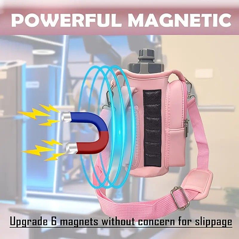 6-Magnet Suction Fitness Water Bottle Bag: Comes with Phone Pocket + Multi-Pocket Crossbody Design, Adjustable Shoulder Strap, Compatible with Treadmill and Squat Rack, Thickened Wear-Resistant Sports Essential/BLUE