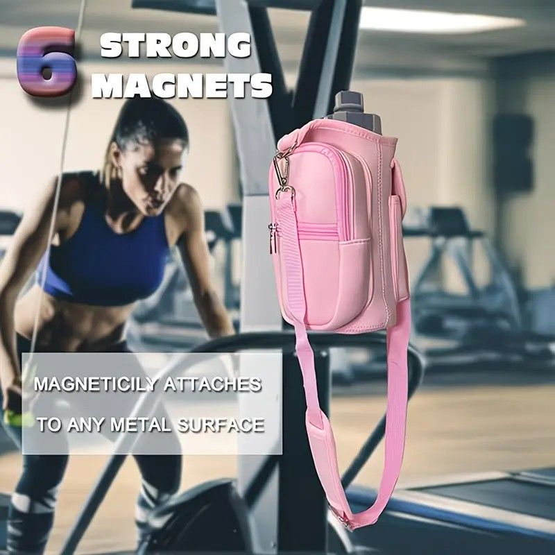 6-Magnet Suction Fitness Water Bottle Bag: Comes with Phone Pocket + Multi-Pocket Crossbody Design, Adjustable Shoulder Strap, Compatible with Treadmill and Squat Rack, Thickened Wear-Resistant Sports Essential/BLUE
