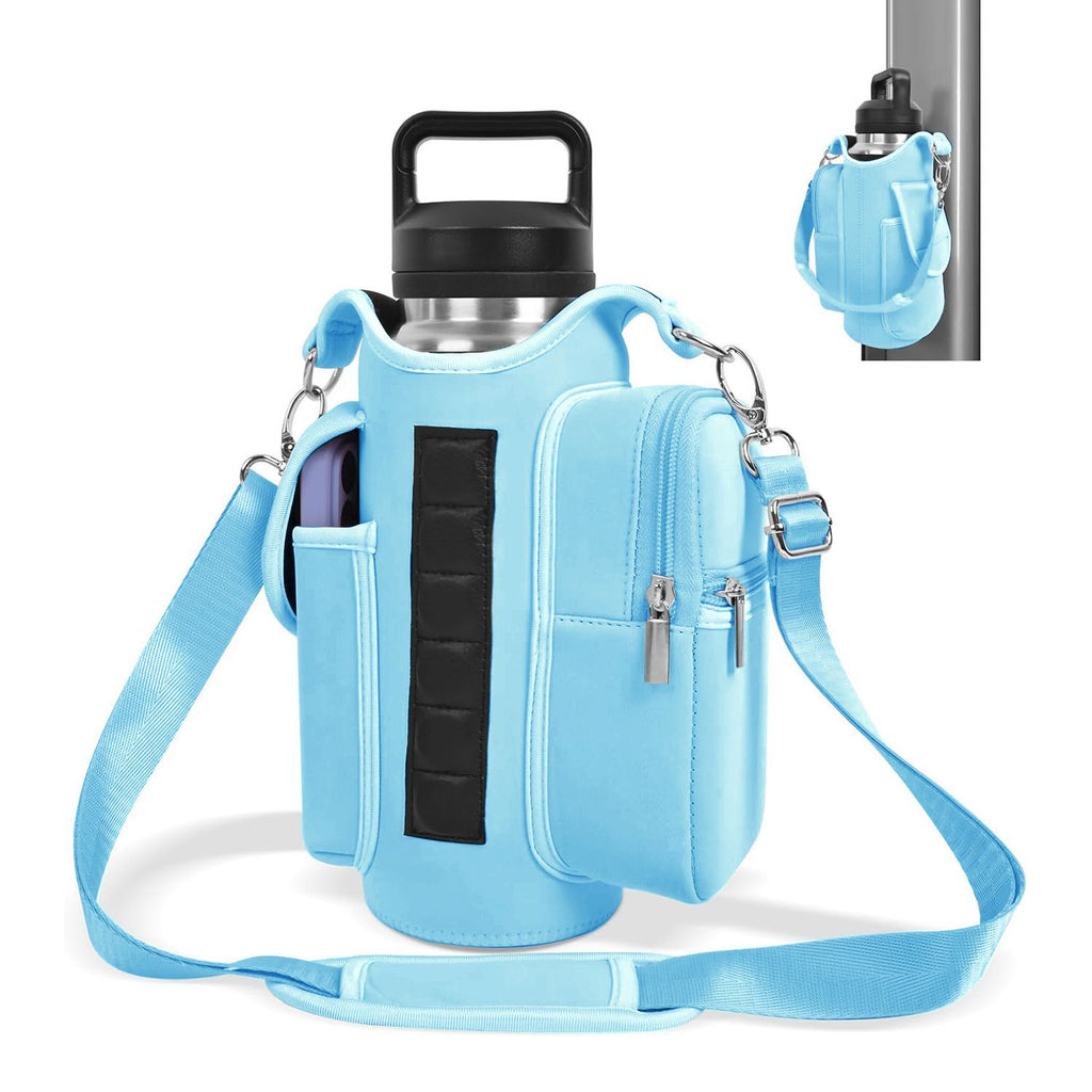 6-Magnet Suction Fitness Water Bottle Bag: Comes with Phone Pocket + Multi-Pocket Crossbody Design, Adjustable Shoulder Strap, Compatible with Treadmill and Squat Rack, Thickened Wear-Resistant Sports Essential/GREY