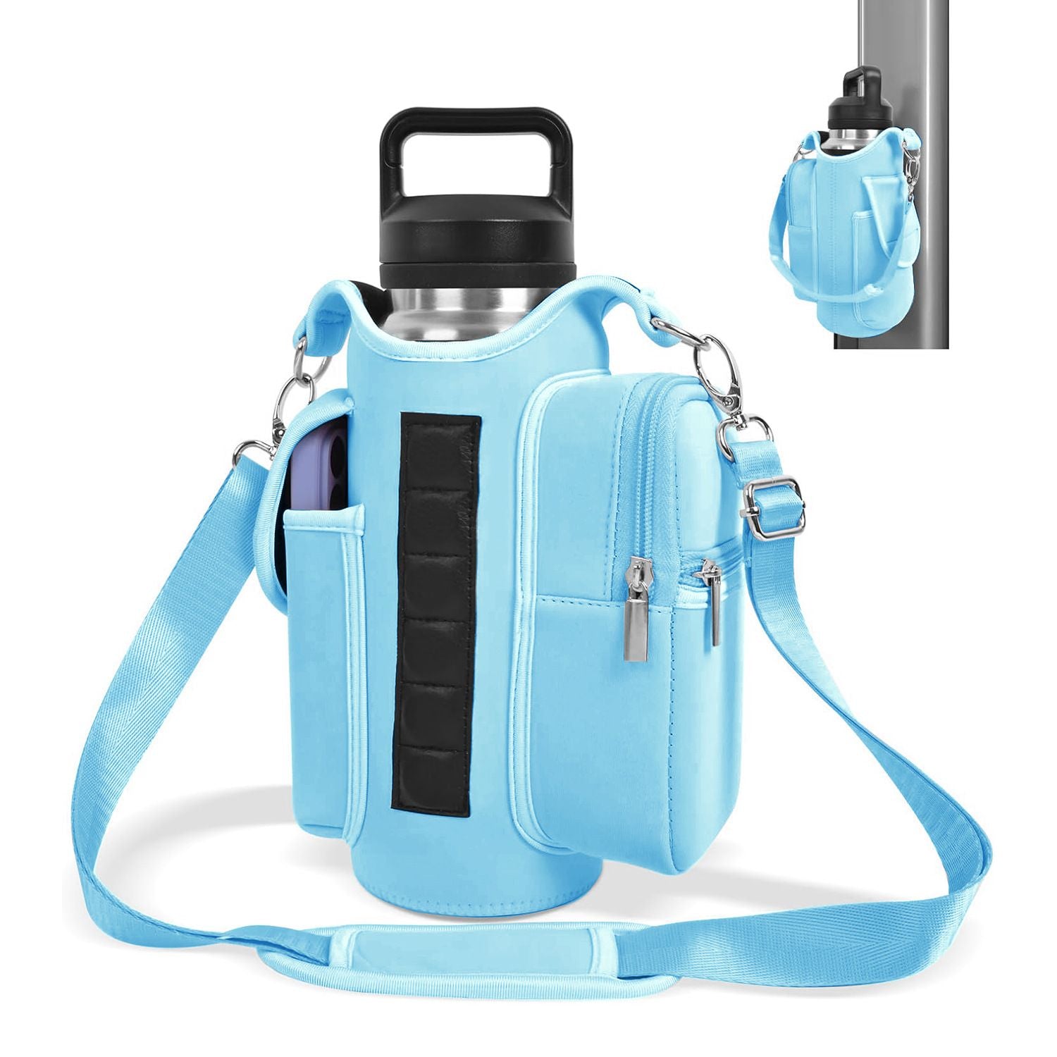 6-Magnet Suction Fitness Water Bottle Bag: Comes with Phone Pocket + Multi-Pocket Crossbody Design, Adjustable Shoulder Strap, Compatible with Treadmill and Squat Rack, Thickened Wear-Resistant Sports Essential/beige