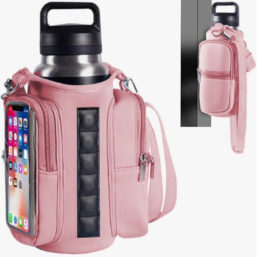 Transparent Single Row 6 Magnet Fitness Water Bottle Bag: HD touchscreen phone pocket, multi-pocket storage, thickened wear-resistant material securely attaches to equipment, one bag handles all sports and travel needs./black