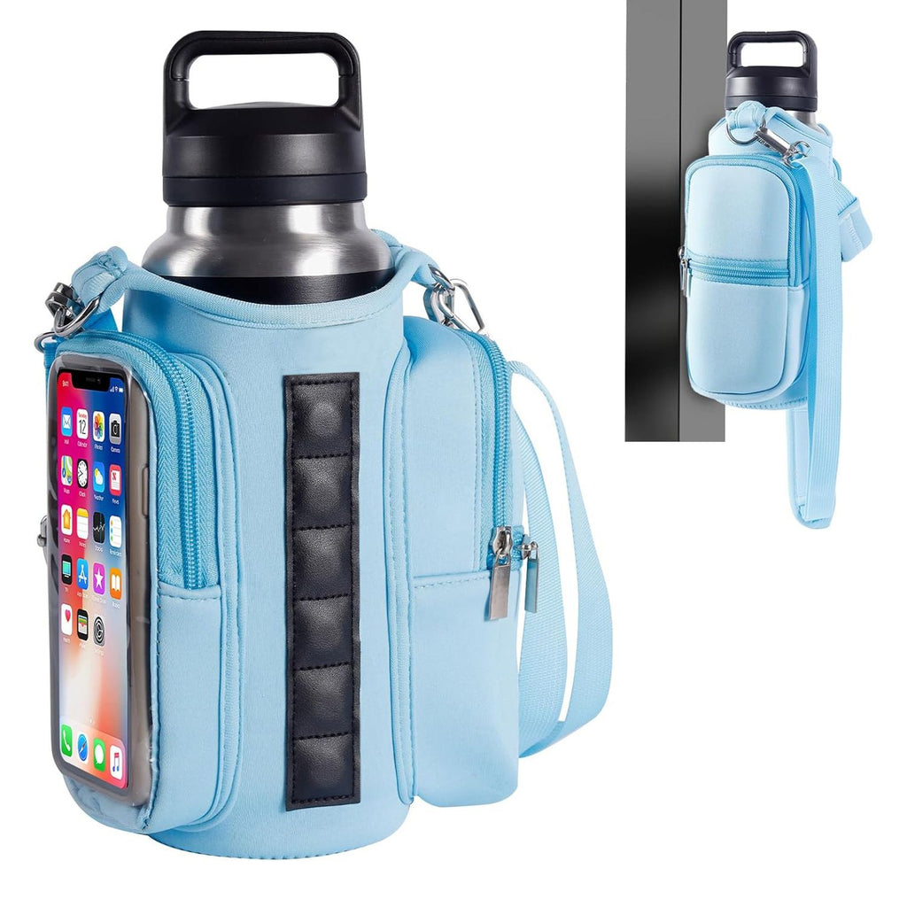 Transparent Single Row 6 Magnet Fitness Water Bottle Bag: HD touchscreen phone pocket, multi-pocket storage, thickened wear-resistant material securely attaches to equipment, one bag handles all sports and travel needs./black