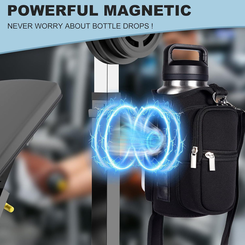 Transparent Single Row 6 Magnet Fitness Water Bottle Bag: HD touchscreen phone pocket, multi-pocket storage, thickened wear-resistant material securely attaches to equipment, one bag handles all sports and travel needs./BLUE