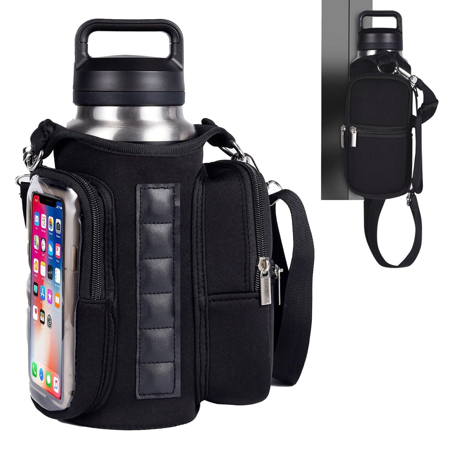 Transparent Single Row 6 Magnet Fitness Water Bottle Bag: HD touchscreen phone pocket, multi-pocket storage, thickened wear-resistant material securely attaches to equipment, one bag handles all sports and travel needs./BLUE