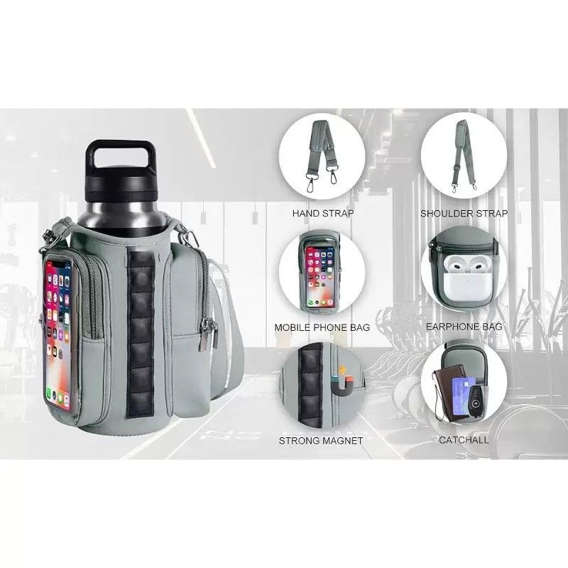 Transparent Single Row 6 Magnet Fitness Water Bottle Bag: HD touchscreen phone pocket, multi-pocket storage, thickened wear-resistant material securely attaches to equipment, one bag handles all sports and travel needs./BLUE