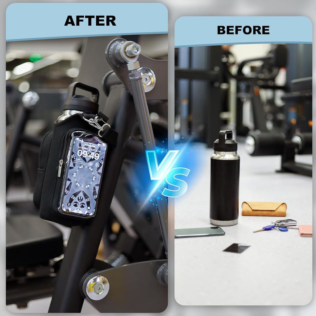 Transparent Single Row 6 Magnet Fitness Water Bottle Bag: HD touchscreen phone pocket, multi-pocket storage, thickened wear-resistant material securely attaches to equipment, one bag handles all sports and travel needs./GREY