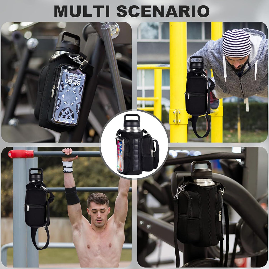 Transparent Single Row 6 Magnet Fitness Water Bottle Bag: HD touchscreen phone pocket, multi-pocket storage, thickened wear-resistant material securely attaches to equipment, one bag handles all sports and travel needs./GREY