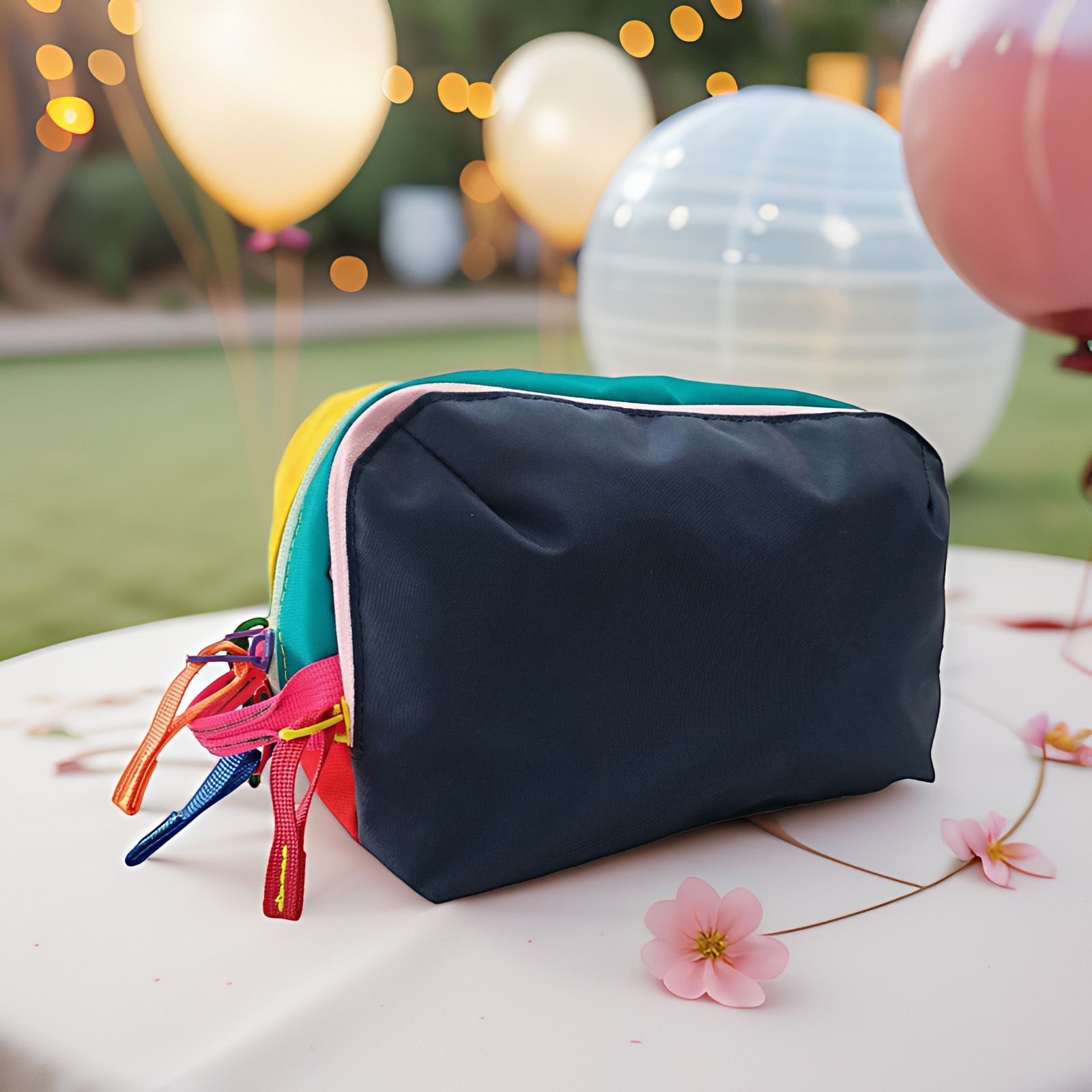 Dopamine Color-Blocking Cosmetic Bag, waterproof with large capacity, layered storage for skincare and makeup, easy opening and closing with drawstring zipper, essential sweet storage item for travel and commuting./(front) light purple (back) bright orang