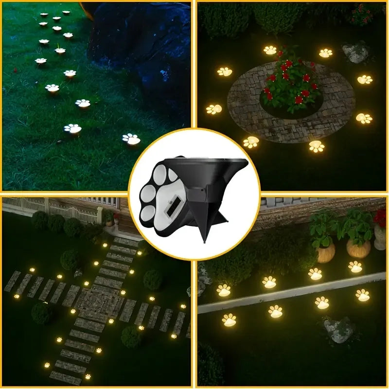 4PCS Dog Paw Solar Ground Light: Realistic paw print design, solar powered, auto on at night. Add warmth and charm to your garden pathway./Warm light