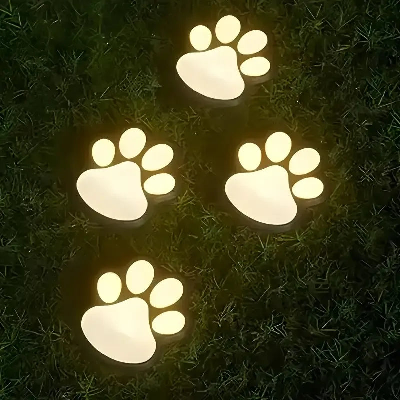 4PCS Dog Paw Solar Ground Light: Realistic paw print design, solar powered, auto on at night. Add warmth and charm to your garden pathway./Warm light
