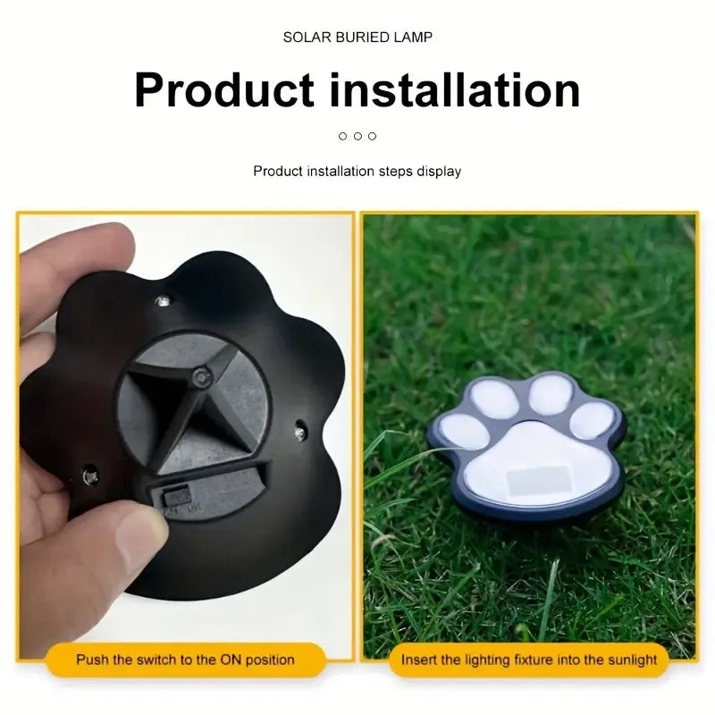 4PCS Dog Paw Solar Ground Light: Realistic paw print design, solar powered, auto on at night. Add warmth and charm to your garden pathway./Warm light