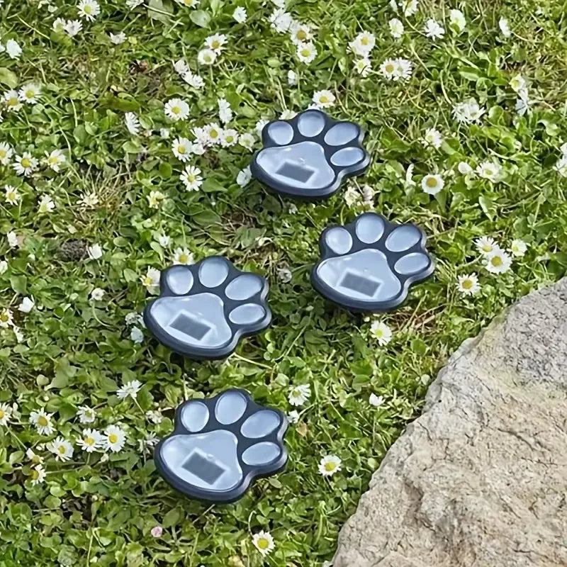 4PCS Dog Paw Solar Ground Light: Realistic paw print design, solar powered, auto on at night. Add warmth and charm to your garden pathway./Warm light
