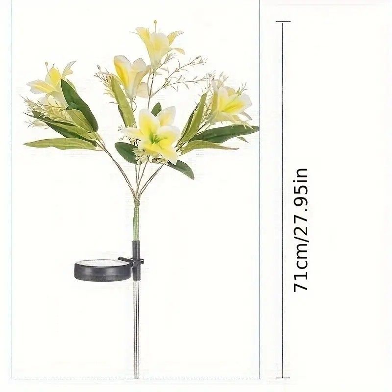 Seven Branch Solar Lily Light: Charges during the day, glows at night. Seven lilies bloom together, soft light flows like water through your garden./YELLOW