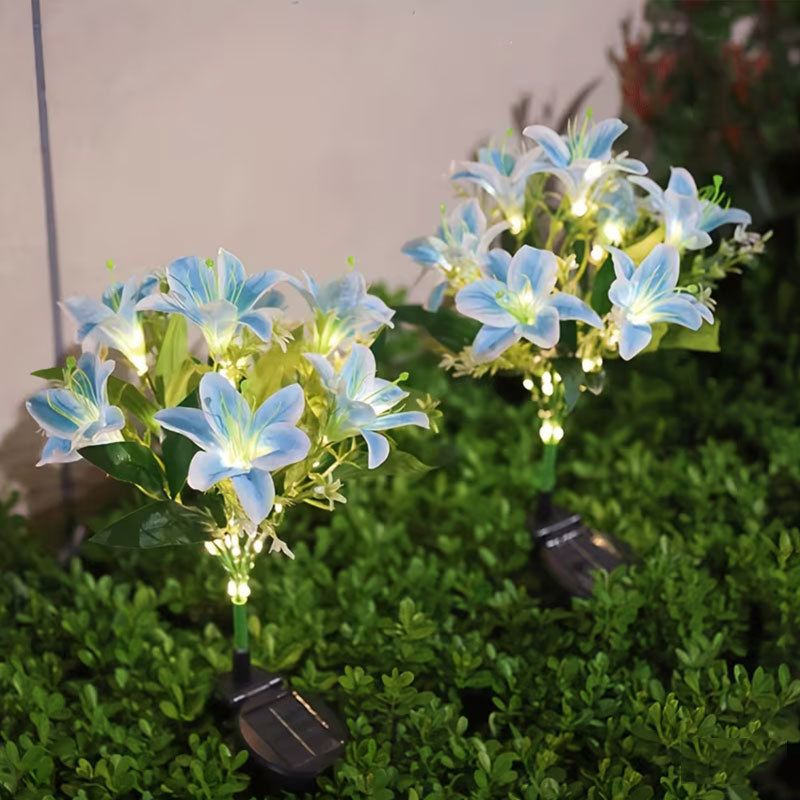 Seven Branch Solar Lily Light: Charges during the day, glows at night. Seven lilies bloom together, soft light flows like water through your garden./YELLOW
