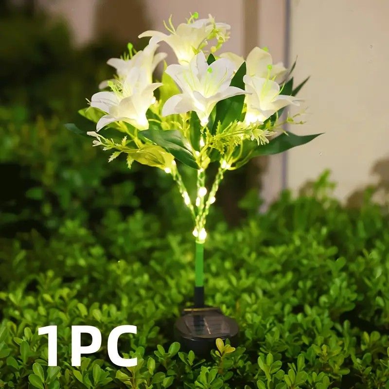 Seven Branch Solar Lily Light: Charges during the day, glows at night. Seven lilies bloom together, soft light flows like water through your garden./YELLOW